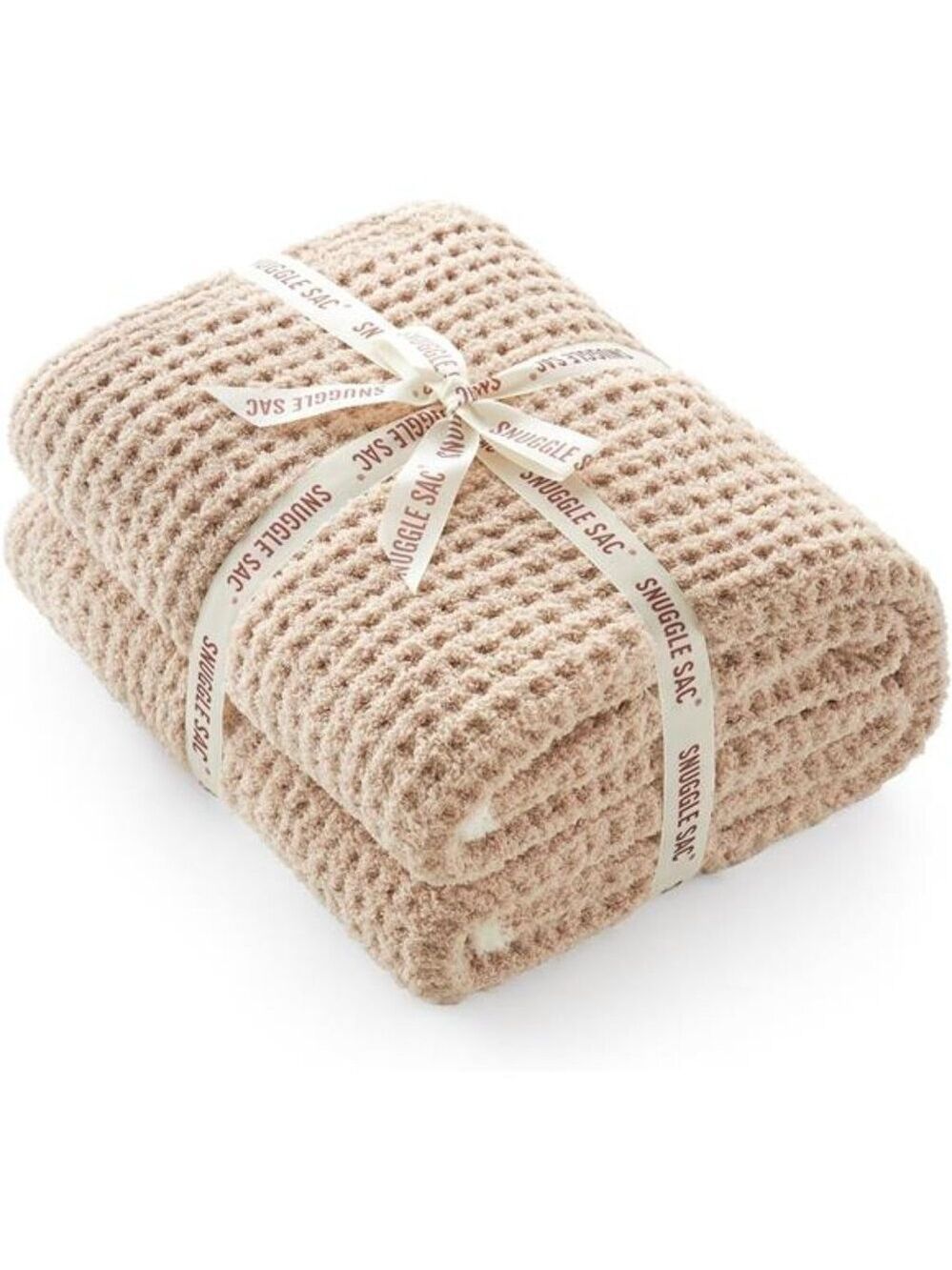 Waffle Throw Blanket Soft Cozy Microfiber Reversible Beige Blanket for Couch Bed